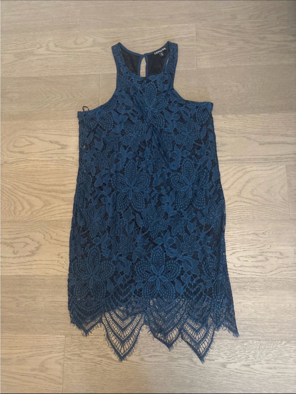 Express teal blue floral lace halter mini dress medium